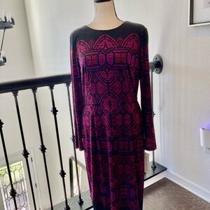 Maggy London Black and Pink Long Sleeve Dress